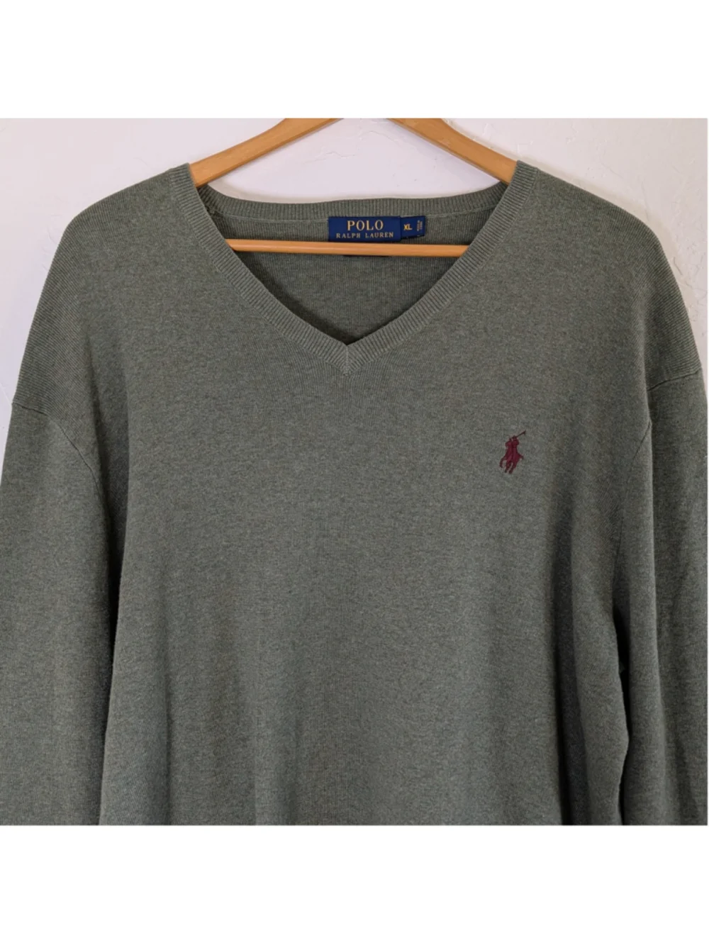 Polo Ralph Lauren Pima Cotton V Neck Sweater Mens XL Green Classic Logo Knit